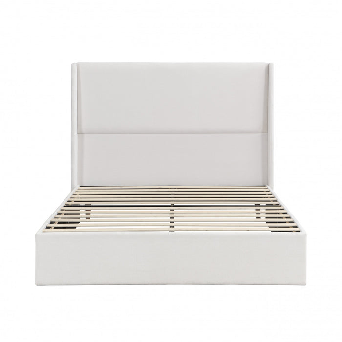 Liam Lit plateforme rembourre avec tete de lit a ailes, taille Queen, beige