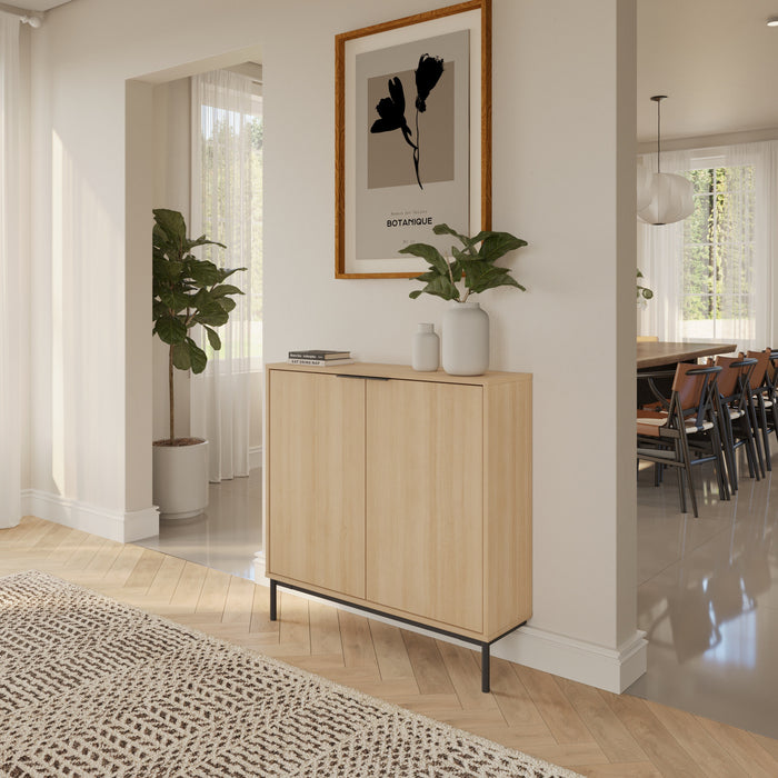 Armoire décorative de rangement mince Nordika à 2 portes - chêne blond naturel
