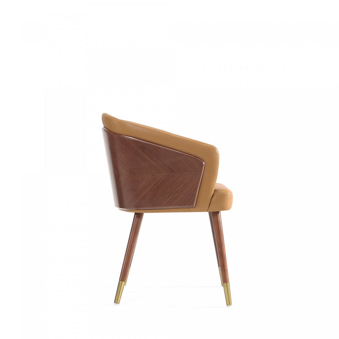 Chaise de salle a manger moderne en bois et cuir vegetalien Reeva couleur camel - Lot de 2