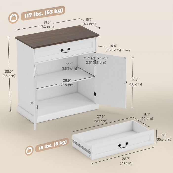 HOMCOM Buffet de 32\" avec Plateau Epais et Tiroir, Grain de Bois Blanc