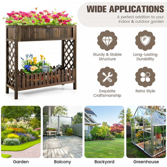 Boite De Planteur Elevee De Lit De Jardin En Bois De 2 Niveaux De Costway Pour Les Legumes, Les Fruits, Les Herbes
