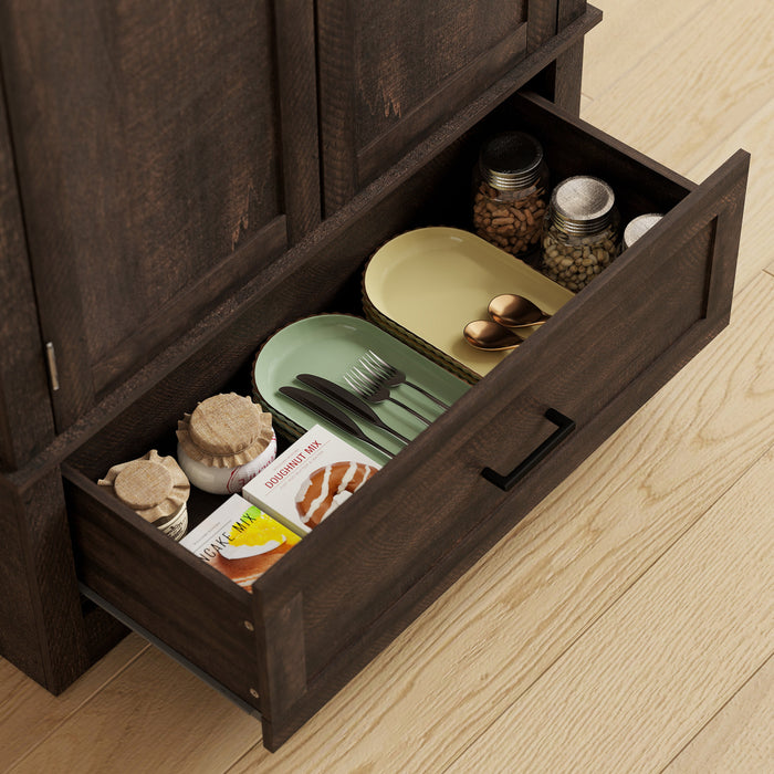 HOMCOM Buffet de Cuisine Haut avec Etageres Reglables, Marron Fonce