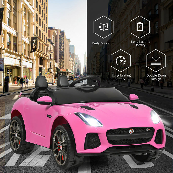 Voiture Electrique 12 V Costway, Voiture Suv Pour Enfants Sous Licence Jaguar Type F Pour Enfants, Avec Interfaces Usb, Tf Et Mp3, Avec Lumieres, Telecommande, Chargeur, Rose