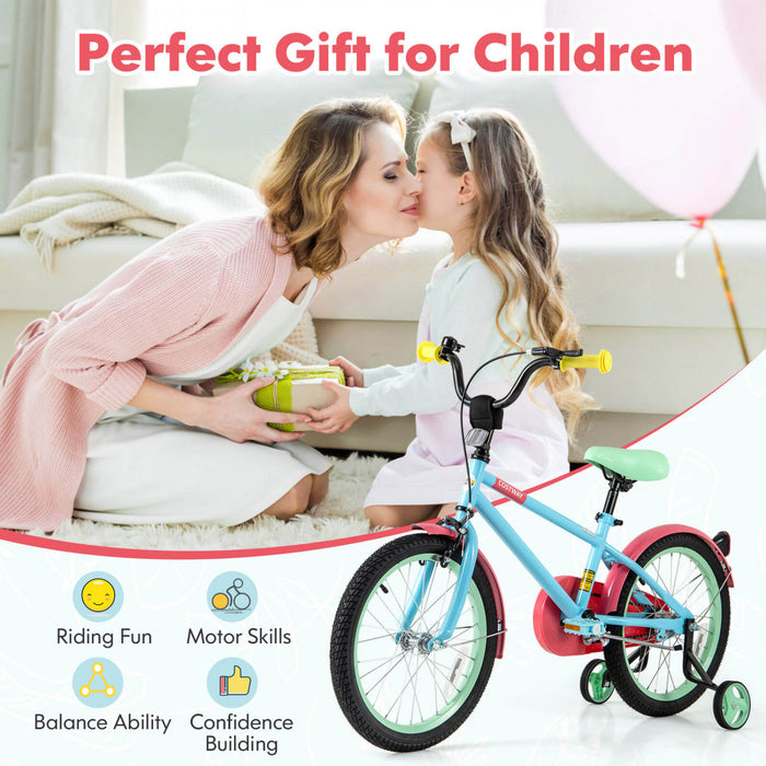 Costway 18\" Velo Pour Enfants Avec Guidon De Selle Reglable Roues D'entrainement Amovibles Frein A Main Rouge