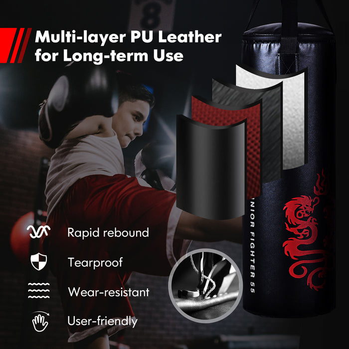 Ensemble De 5 Accessoires De Boxe Pour Enfants, Sac De Boxe Lourd, Gants, Corde A Sauter, Sac De Transport, Crochet De Plafond, Pour Enfants Pour Mma, Kickboxing, Muay Thai, Taekwondo