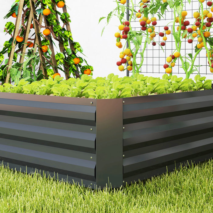 Outsunny Lit de jardin sureleve avec treillis, fond ouvert, gris fonce