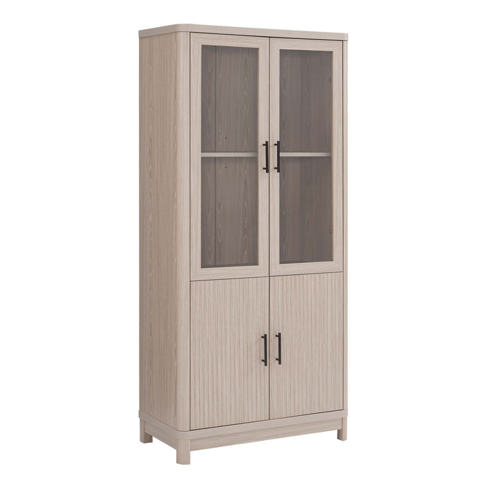 Armoire bibliotheque Jodie style mi-siecle moderne 79 cm en chene blanchi (6 etageres) – Lot de 2