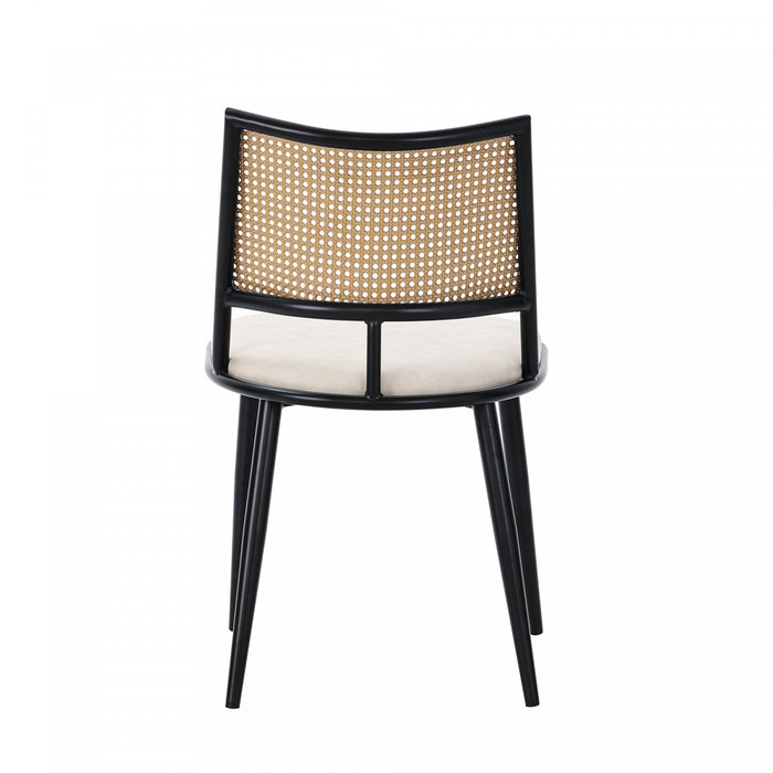 Chaises de salle a manger modernes Oliver avec assise rembourree en PU et dossier en rotin PE, lot de 2, noir