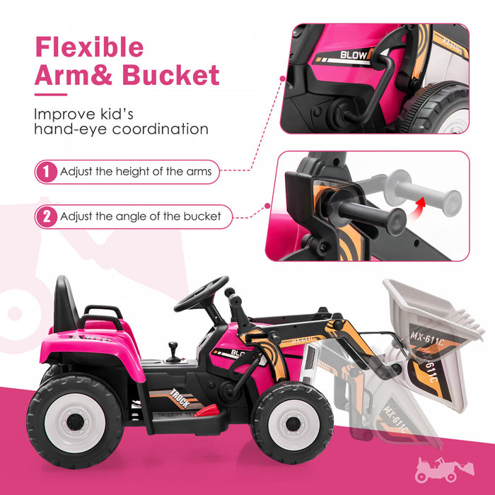 Costway Kids Ride On Excavator Digger 12v Electric Tractor Rc W / Excavation Bucket Rose