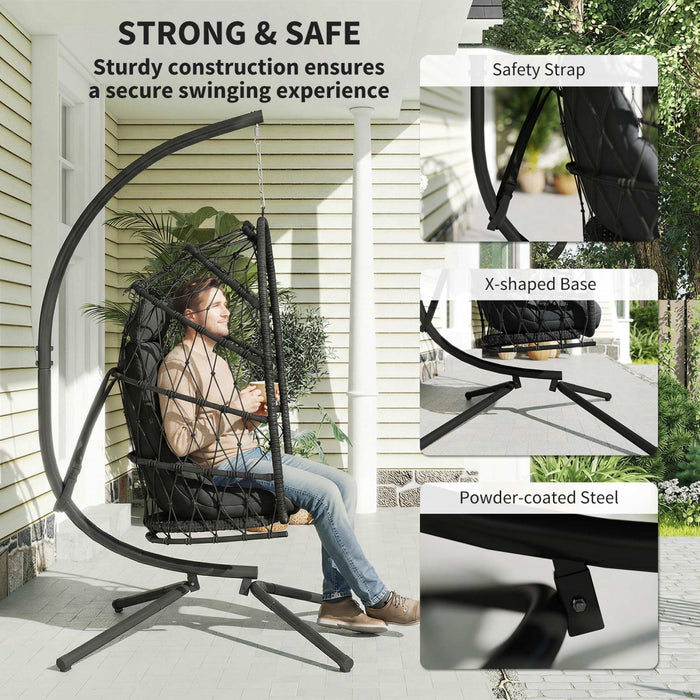 Chaise suspendue œuf Outsunny avec support, balancelle pliable, noir