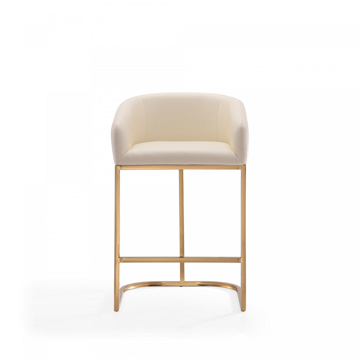 Tabouret de comptoir rembourre en metal style mid-century Louvre, creme - Lot de 2