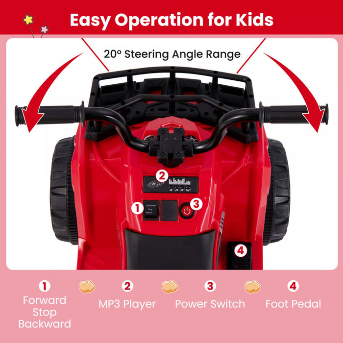 Costway Kids Ride Sur Atv Electrique 6v 4 Roues Quad Car Avec Un Bouton De Demarrage Pneus De Bande Rouge