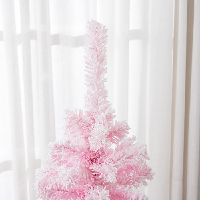 Homcom Sapin De Noel Artificiel Fin Floque Avec Base En Acier, Rose