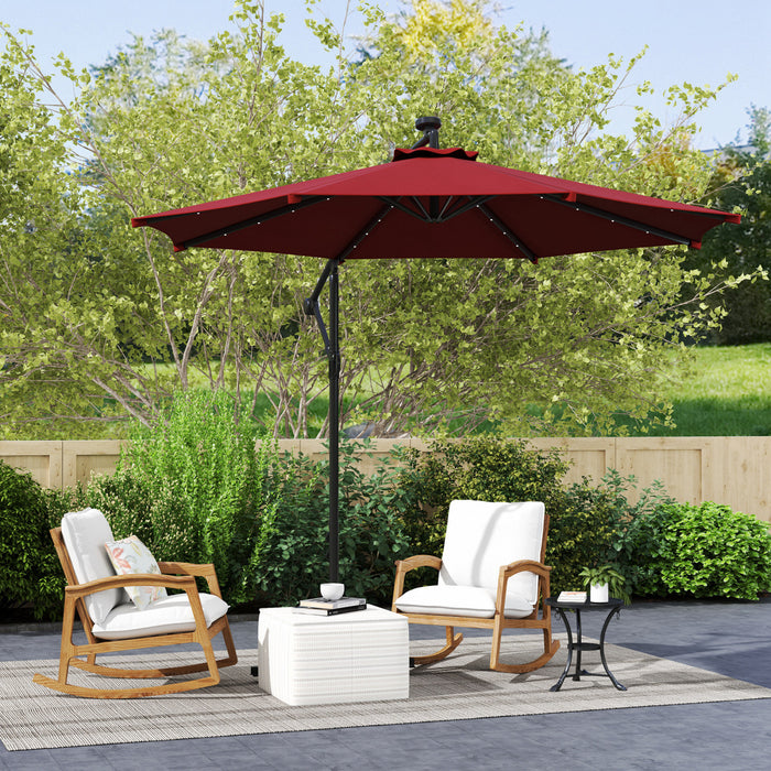 Outsunny Parasol Deporte Exterieur De 10pi Avec Eclairage Solaire, Bordeaux