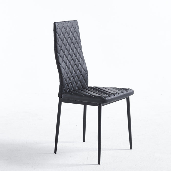 Ensemble de chaises de salle a manger modernes Ava avec motif de grille en diamant (lot de 4), cuir ignifuge et cadre en metal, noir
