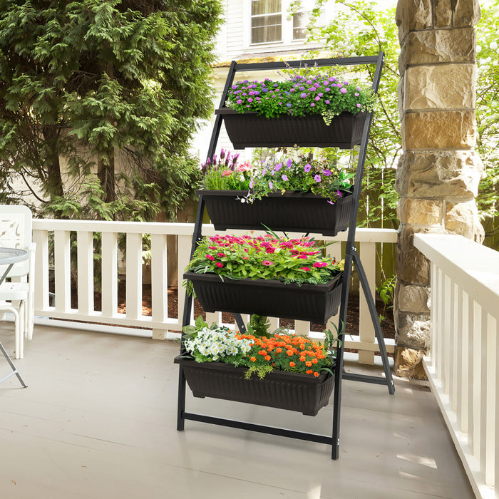 Costway 2pcs 5 Ft 4-tier Lit De Jardin Eleve Vertical Planteur Eleve W / 4 Boites De Conteneur