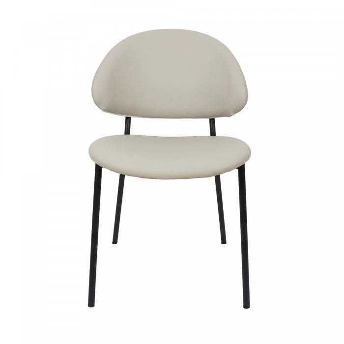 Chaise laterale contemporaine moderne en cuir vegetalien et metal Haven, gris pierre - Lot de 4