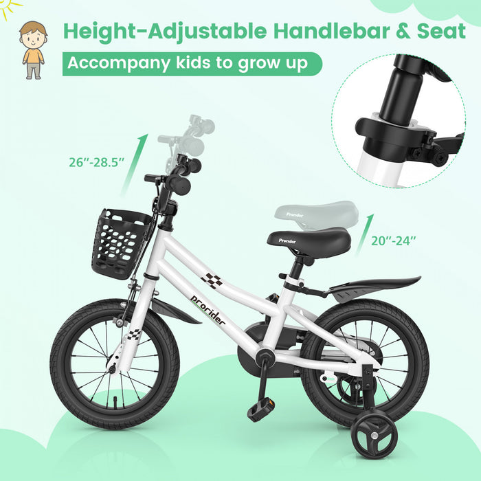 Velo Costway 14\" Pour Enfants Avec Roues D'entrainement Amovibles Et Panier Pour 3-5 Ans Blanc