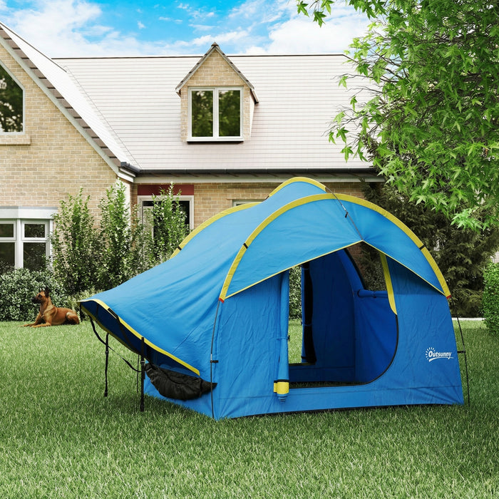Tente de Camping Outsunny pour Voiture avec 3 Portes, 3000 mm Impermeable, Bleu et Orange