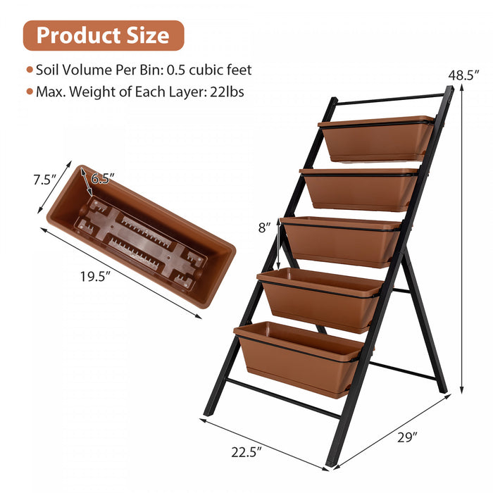 Costway 5 Niveaux Vertical Jardin Planter Boite Elevee Lit Eleve W / 5 Conteneur Marron