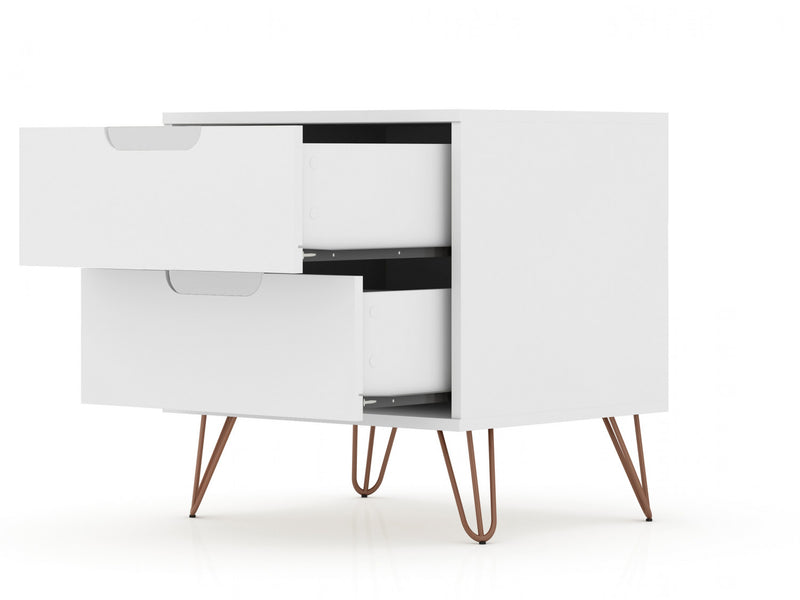 Table de nuit Rockefeller Mid-Century Modern 20\" en blanc (2 tiroirs) - Lot de 2