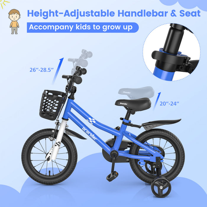 Velo Costway 14\" Pour Enfants Avec Roues D'entrainement Amovibles Et Panier Pour 3-5 Ans Bleu