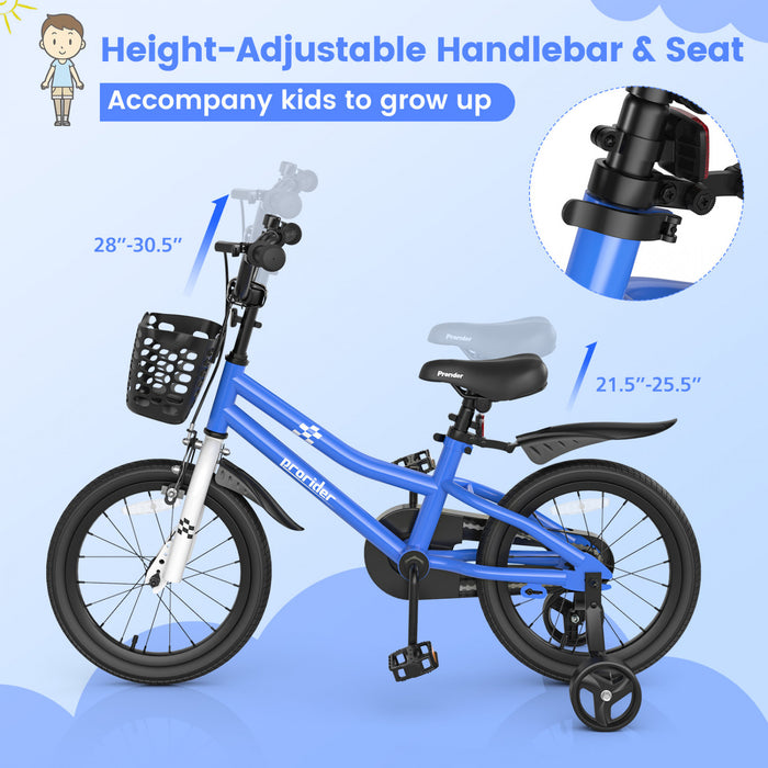 Velo Costway 16\" Pour Enfants Avec Roues D'entrainement Amovibles Et Panier Pour 4-7 Ans Bleu