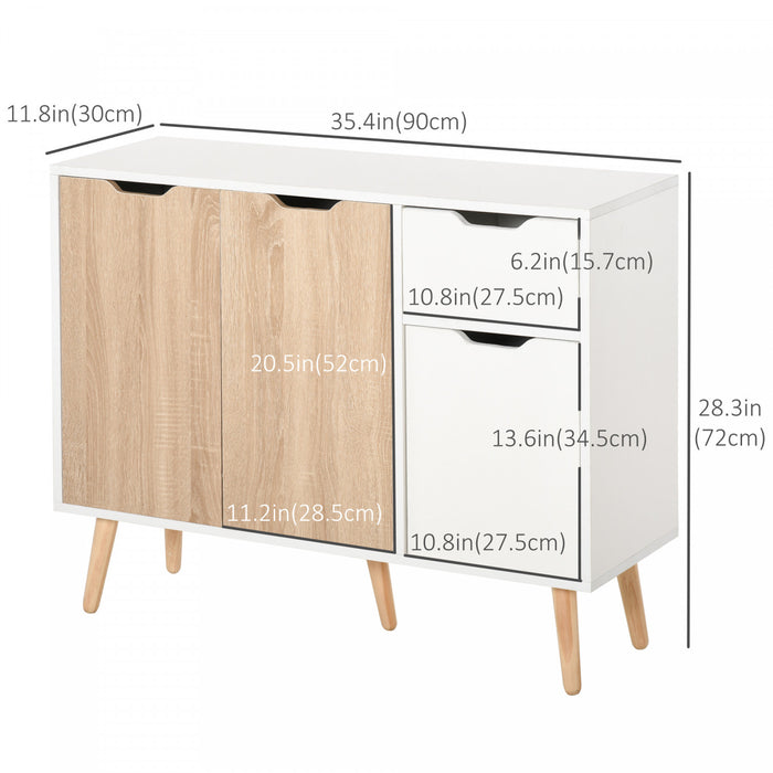 HOMCOM Buffet Armoire Rangement Tiroir Blanc Bois Nature