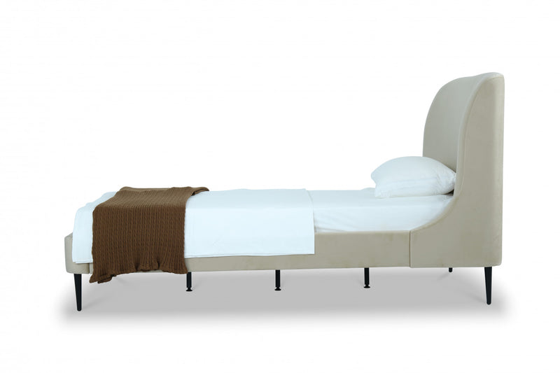 Lit jumeau Heather style milieu du siecle moderne, tapisse de velours creme et noir
