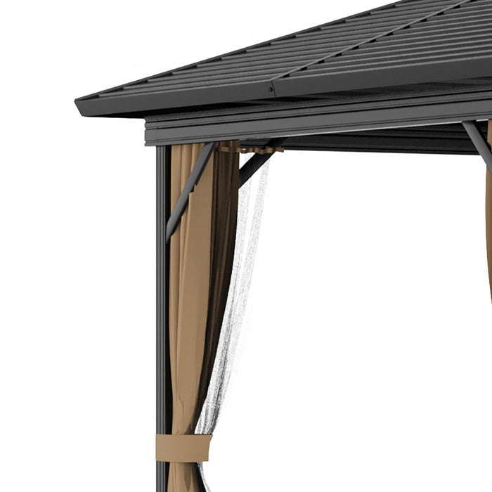 Outsunny 12' X 10' Gazebo A Toit Rigide En Aluminium Pour Patio, Marron