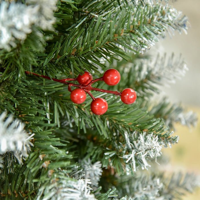 Homcom Sapin De Noel Floque Avec Baies Rouges, Pommes De Pin, Vert