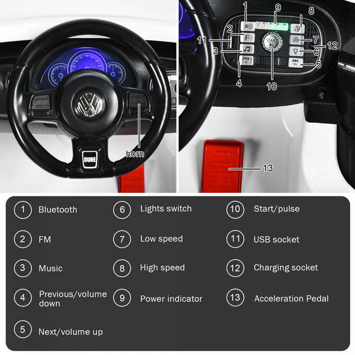 Voiture Electrique 12v Pour Enfants Costway, Sous Licence Volkswagen Beetle Avec Telecommande Et Musique, Blanc