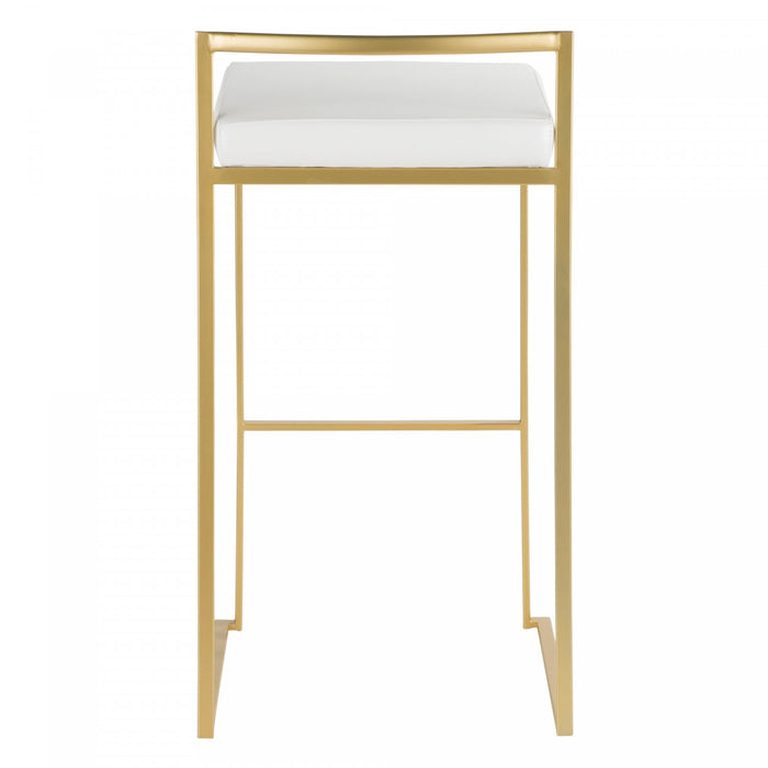 Tabouret bar contemporain Fuji en similicuir blanc - ensemble de 2