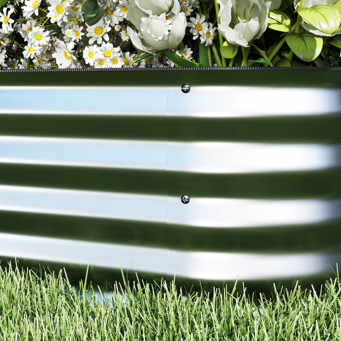 Outsunny Kit De Jardiniere Surelevee A 2 Niveaux, 3.4x3.4x1pi Jardiniere D'exterieur Galvanisee Avec Bordure De Securite Pour Legumes, Fleurs, Fruits Et Herbes, Argent