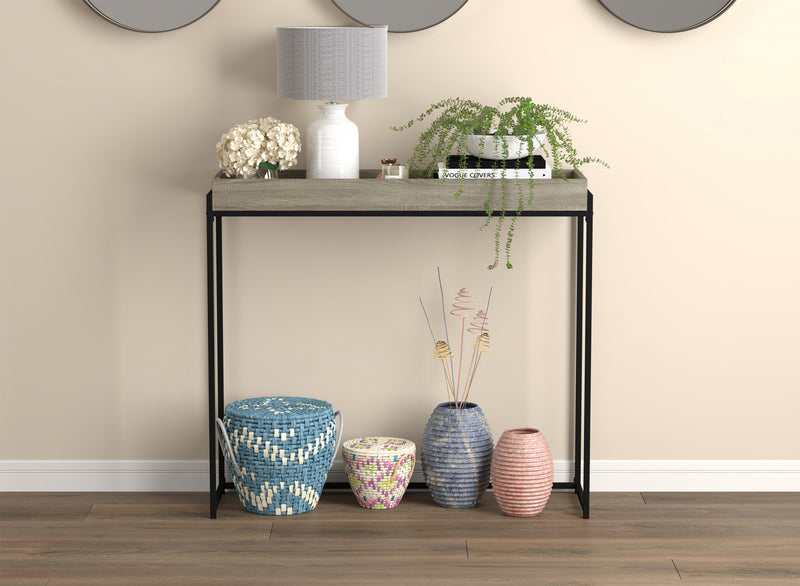 Console moderne de 40 po avec plateau encastré - taupe foncé avec métal noir