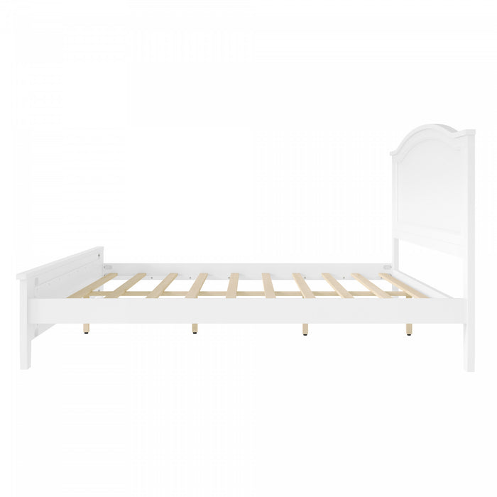 Lit plateforme Benson en bois massif format Queen avec tete de lit elegante, blanc