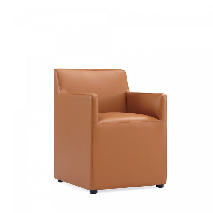 Fauteuil moderne en cuir vegetalien Anna Square couleur brun selle - Lot de 2