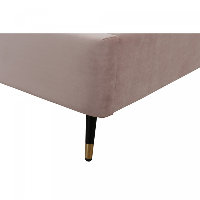 Lit simple moderne Crosby en velours capitonne, coloris rose blush