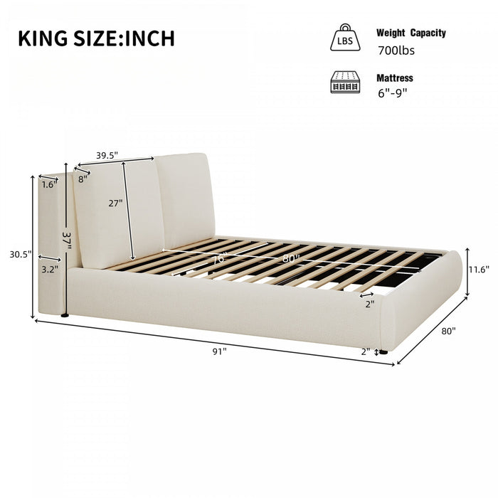 Diana Ottoman Hydraulic Lift Storage Platform Bed with Luxurious Boucle Upholstered and Sturdy Storage,King Size,White