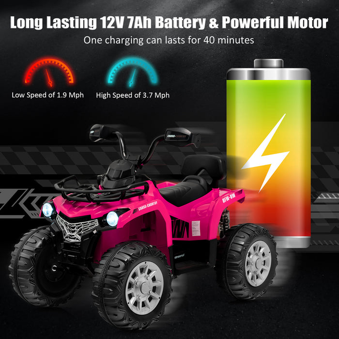 Costway 12v Enfants Rouler Sur Atv Electrique 4 Roues Quad 2 Vitesses W / Mp3 & Phares Rose