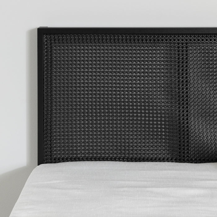 Lit double plateforme Hoya en métal avec cannage naturel - noir solide