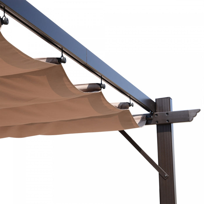 Outsunny Pergola Retractable 10' X 13' Auvent Retractable Pour Patio Jardin Terrasse Structure Aluminium + Toile Polyester Haute Densite 180 G/m² Brun