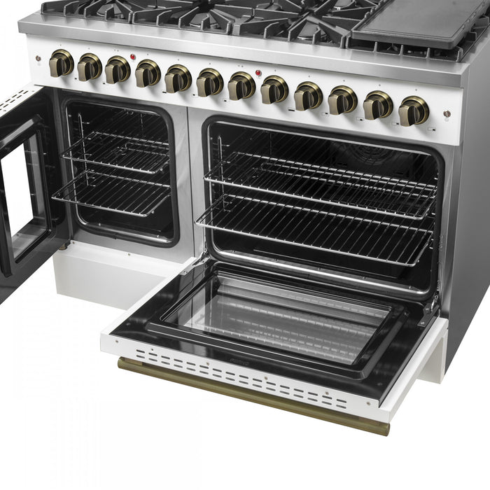 Cuisiniere a double combustible Galiano de 48 po, blanche, doubles fours de 6,58 pi³ – FFSGS6356-48WHT