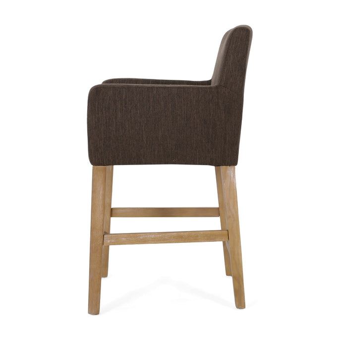 Tabouret De Comptoir Gabrielle Hauteur D’assise 66 cm – Tissu Rembourre Et Pieds En Bois Massif, Brun