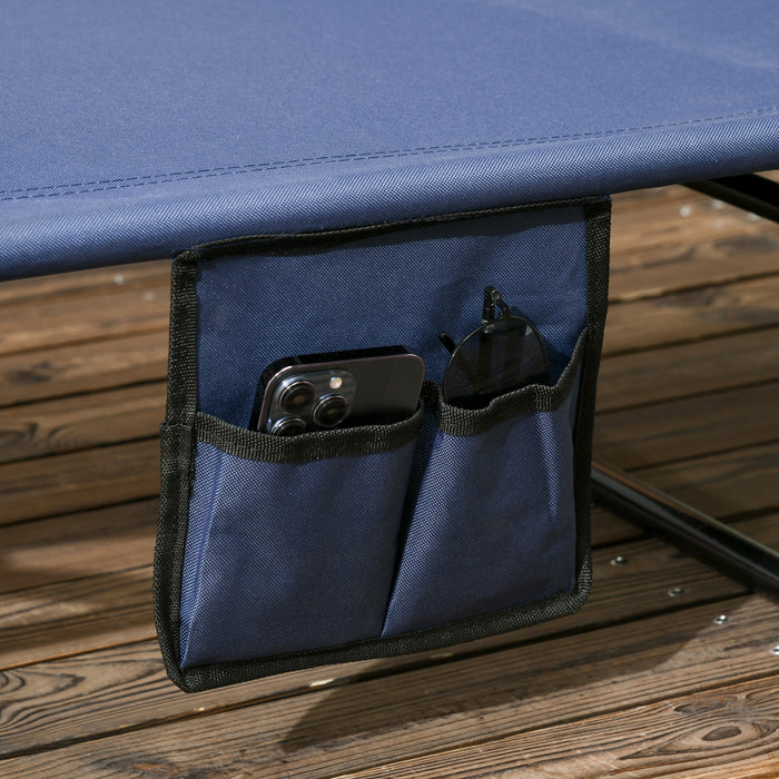 Outsunny Chaise Longue 2 Pieces Avec Dossier Reglable Et Pare-soleil, Bleu