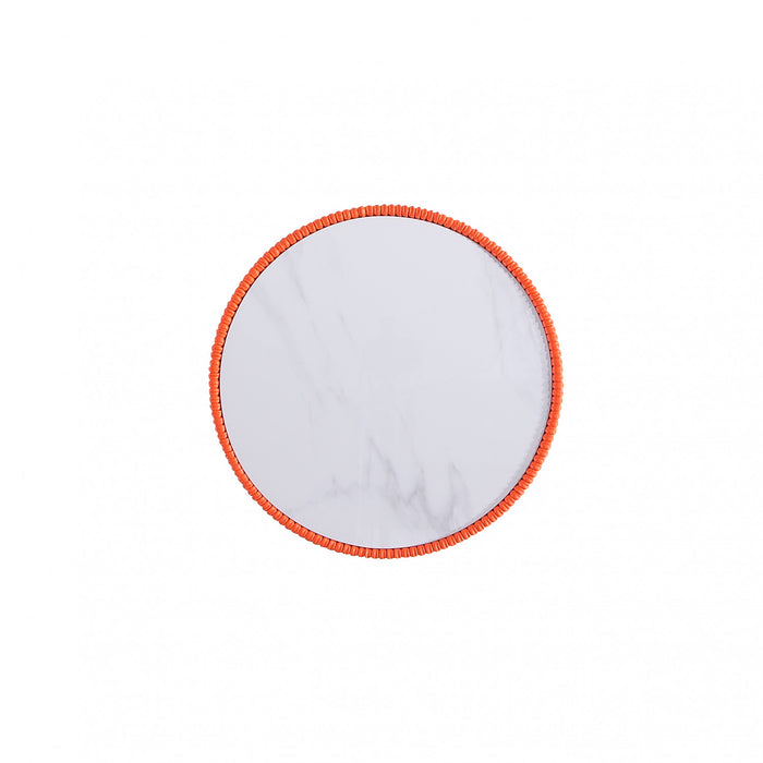 Table d’appoint Anderson moderne avec plateau en pierre frittee et revetement en tissu, orange – Lot de 2