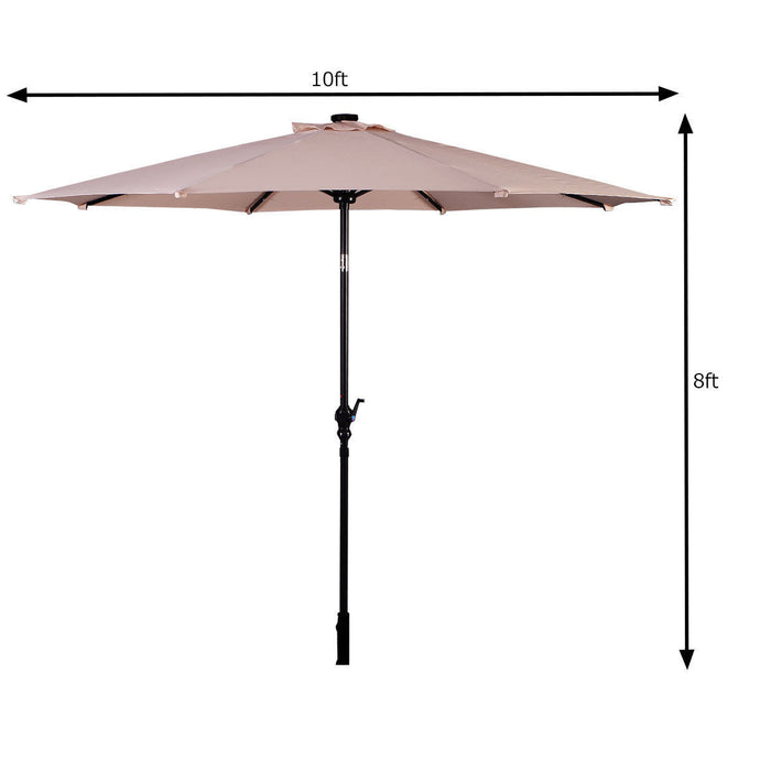 Costway Parasol Solaire de Patio 10ft LED Marche d'Exterieur en Acier Incline avec Manivelle Beige
