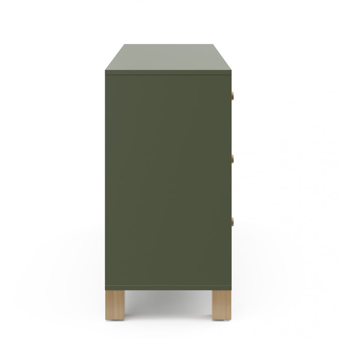 Storkcraft California 6 Commode a tiroirs - Olive avec bois clair