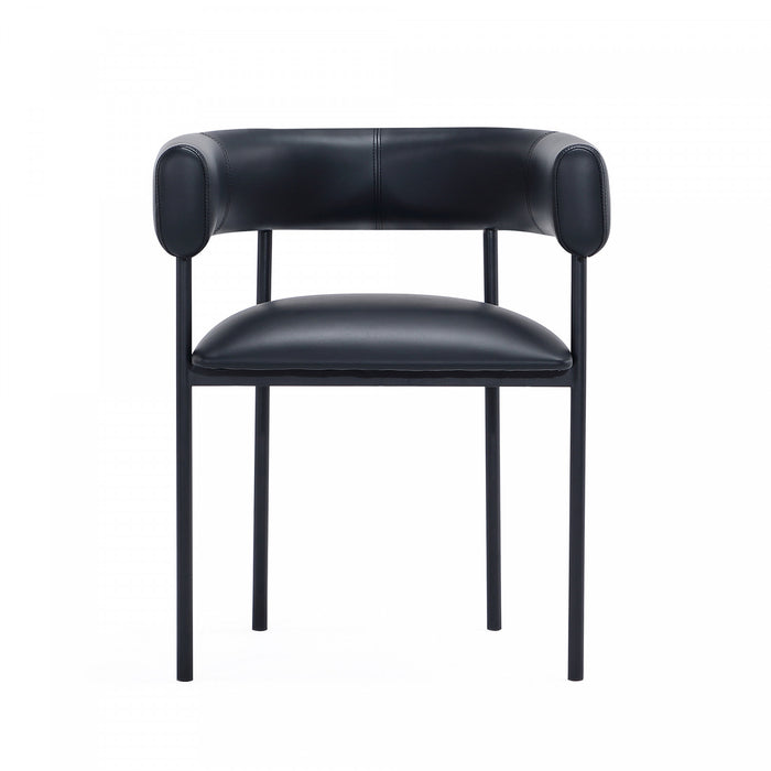 Chaise de salle a manger contemporaine Onda en cuir vegetalien et metal, coloris noir