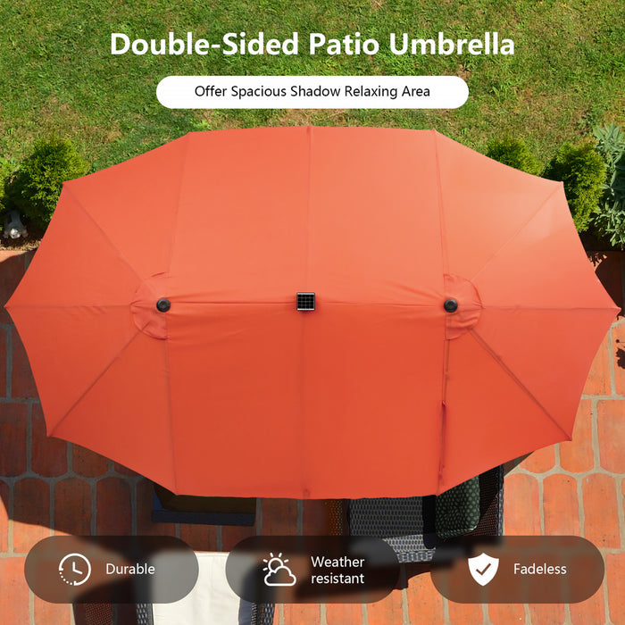 Costway Parasol double face jumeau 15FT pour patio avec 48 LED solaires a manivelle Orange